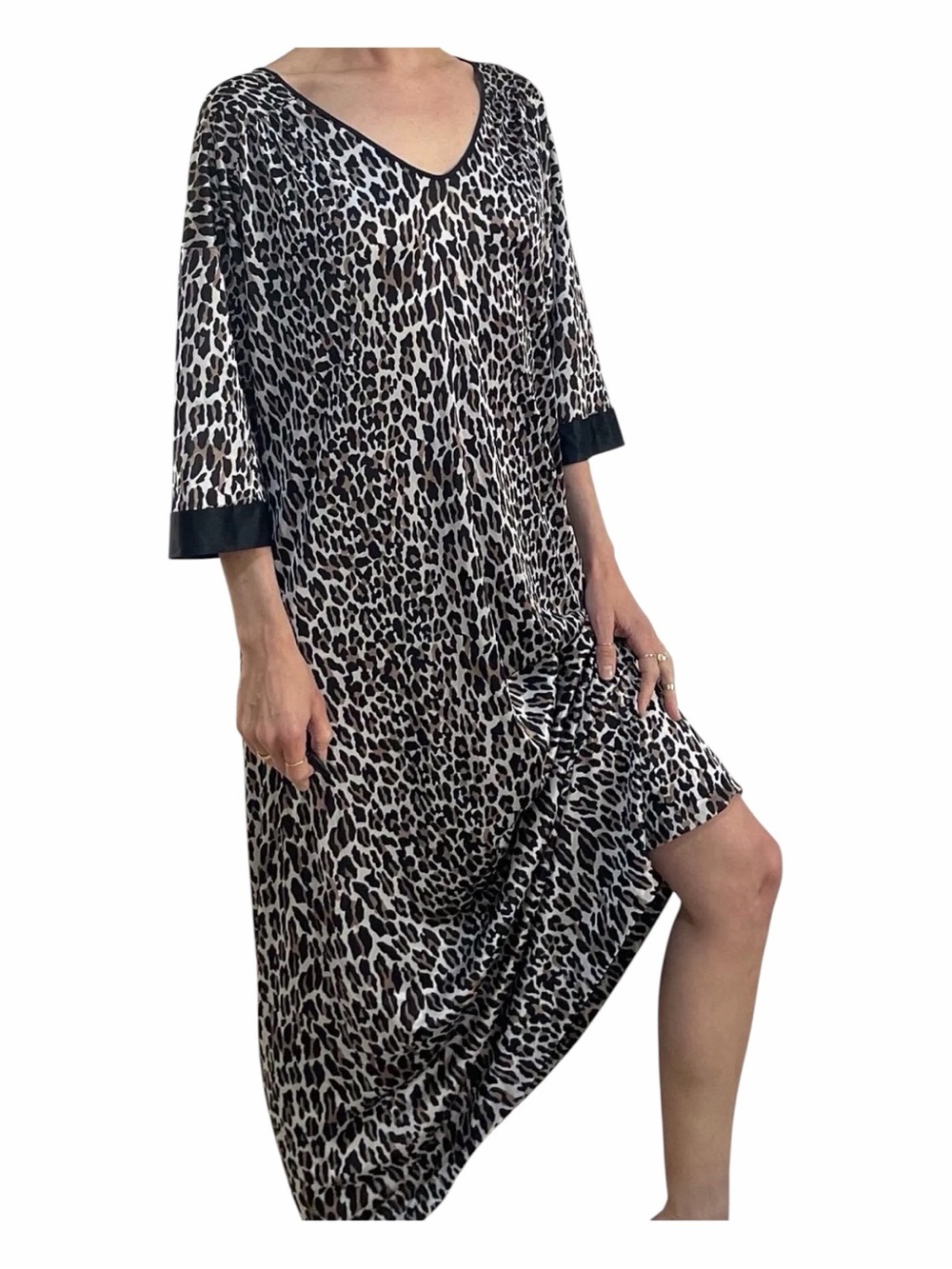 1960s Vintage Vanity Fair Leopard Print Nylon Maxi Robe Night Dress Size‎ Medium